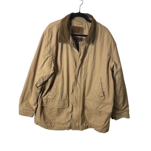 Sonoma Chore Coat Men XXL Tan Brown Corduroy Collar Flannel Lined Full Zip - Picture 2 of 10